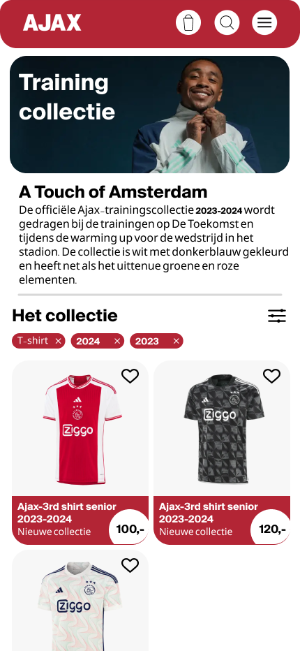 redesign ajax fanshop mobile versie collectie pagina